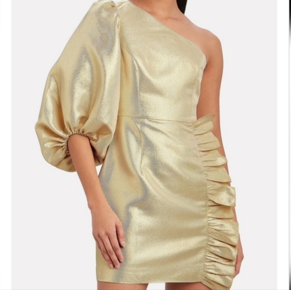 Shona Joy Luna One Shoulder Mini Dress Gold